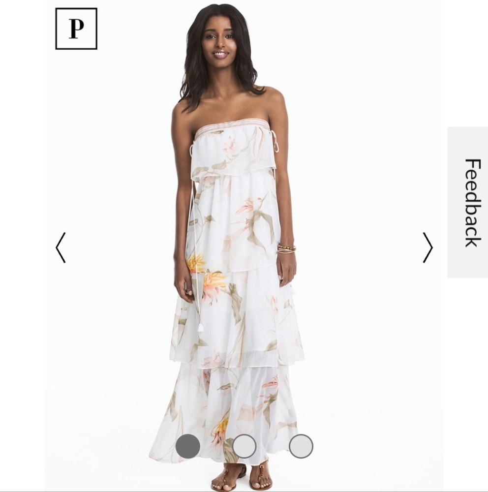 NWT White House Black Market Strapless Floral Tiered Maxi Dress Sz M Petite